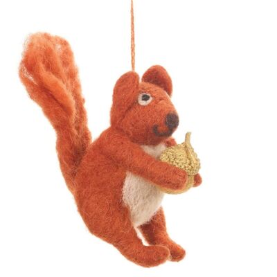 Handmade Felt Red Bushy Squirrel Biodegradable Hanging Decoration