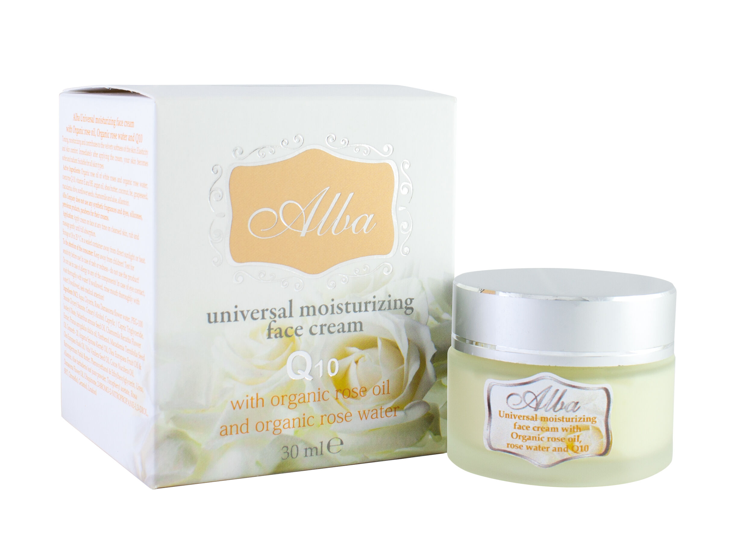 Universal Moisturizing Face Cream with Organic Rose Oil & Q10 — Alba (30ml)