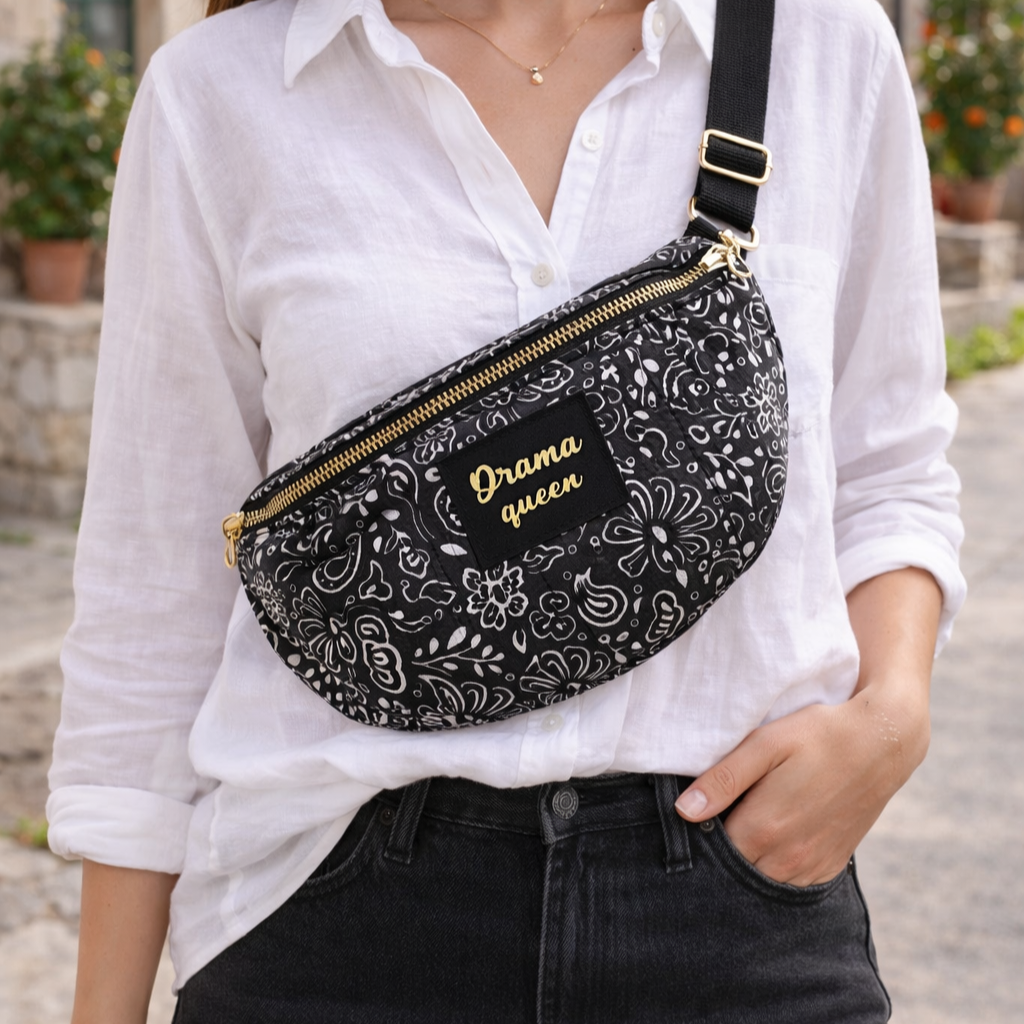 Quilted fanny pack, 100% cotton, tribal bandana pattern