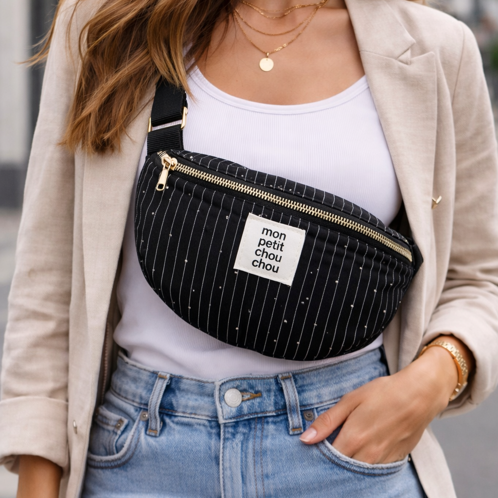 Quilted belt bag with fine stripes – Elegant & timeless