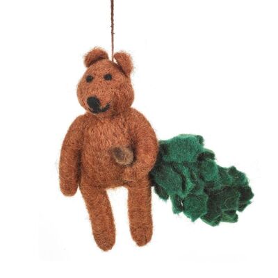 Handmade Felt Biodegradable Bear with Christmas Tree Hanging Decoration