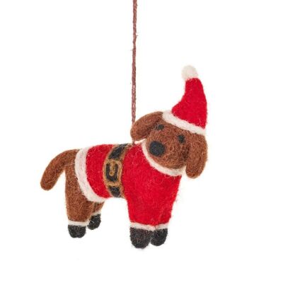Hecho a mano fieltro biodegradable Buddy the Festive Dog Tree Hanging Decoration