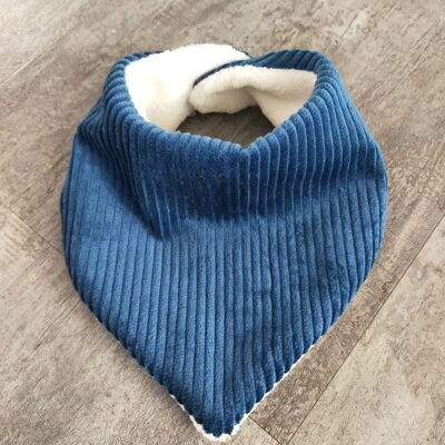 Tour de cou fourre bandana bebe taille 1/2 ans velours cotele bleu