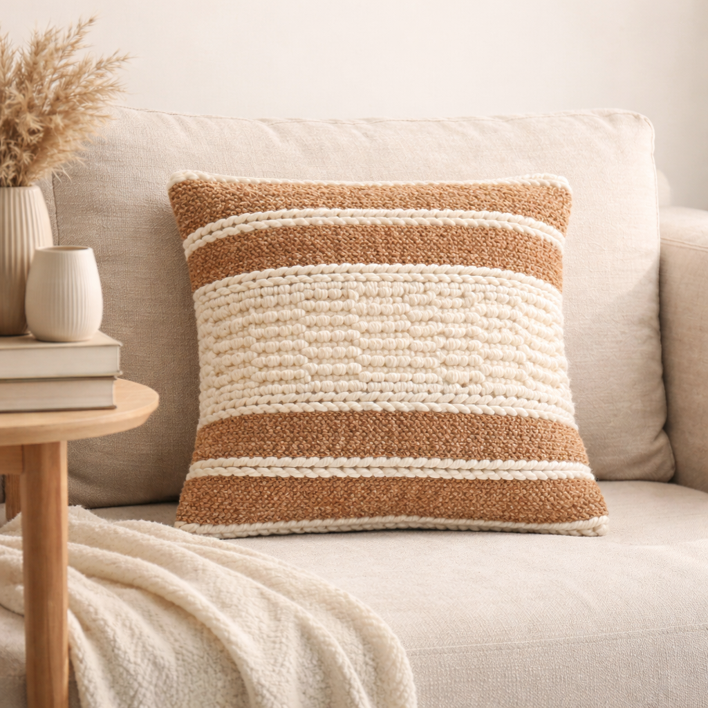 Handwoven Cushion - Beige Ivory - Artisan Decorative Pillow