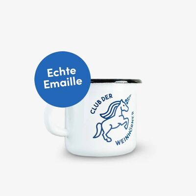 Emaille-Tasse "Weinhorn-Club" Blau