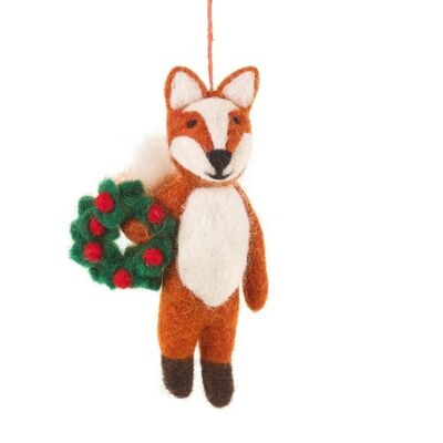 Handmade Felt Biodegradable Christmas Finley Festive Fox Hanging Decoration