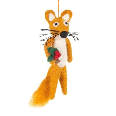 Handmade Felt Biodegradable Christmas Fox with Pudding Hanging Decoration