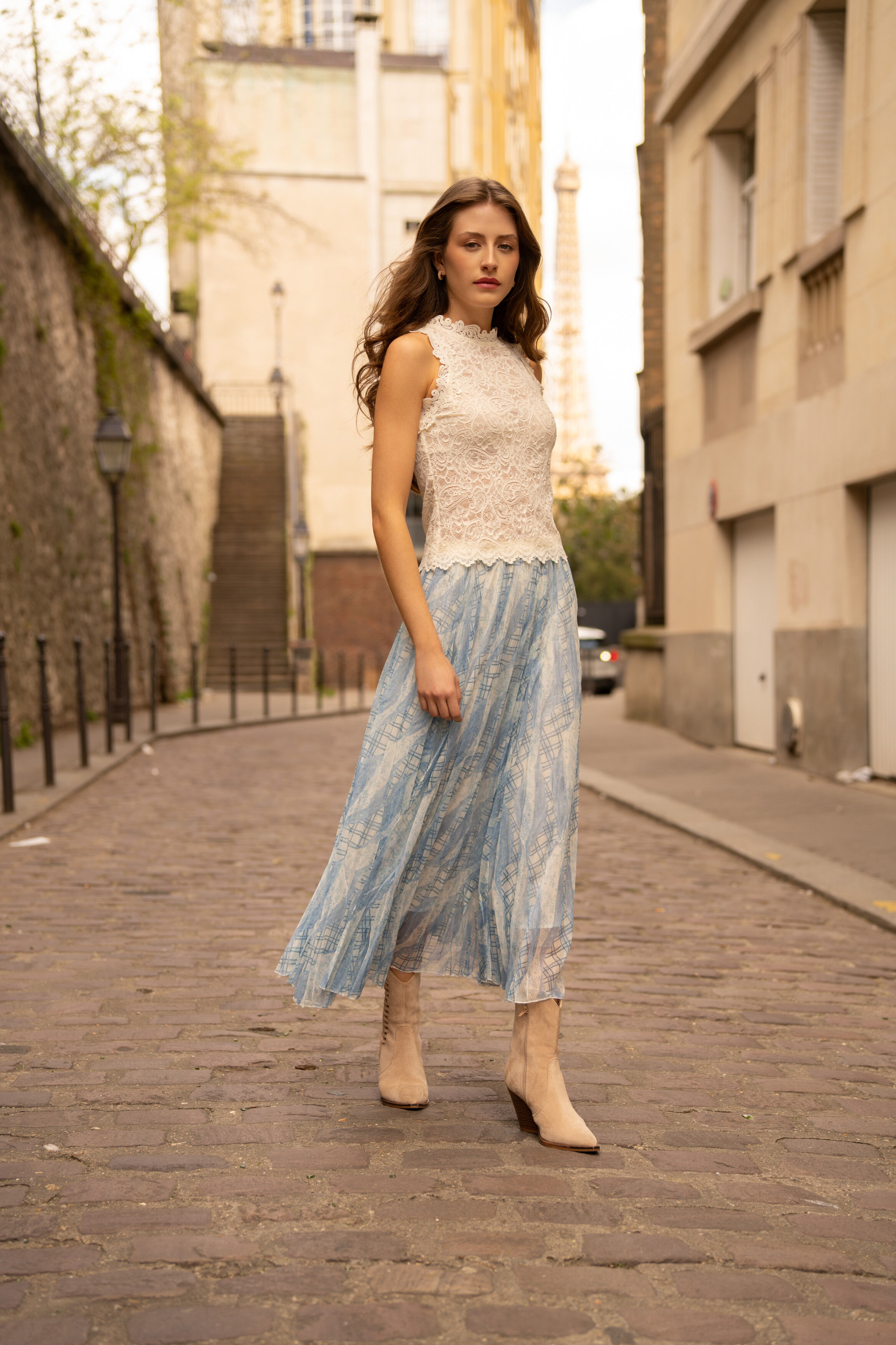 Verona check print tulle skirt