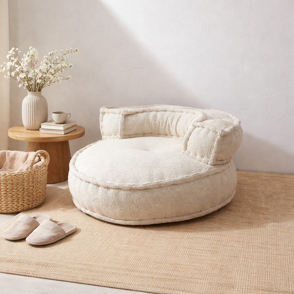 White Floor Sofa Chair with Backrest - 80 cm
