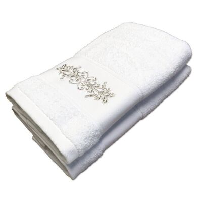 SET OF 2 BATH TOWELS 50 x 100 ROMA WHITE Embroidered