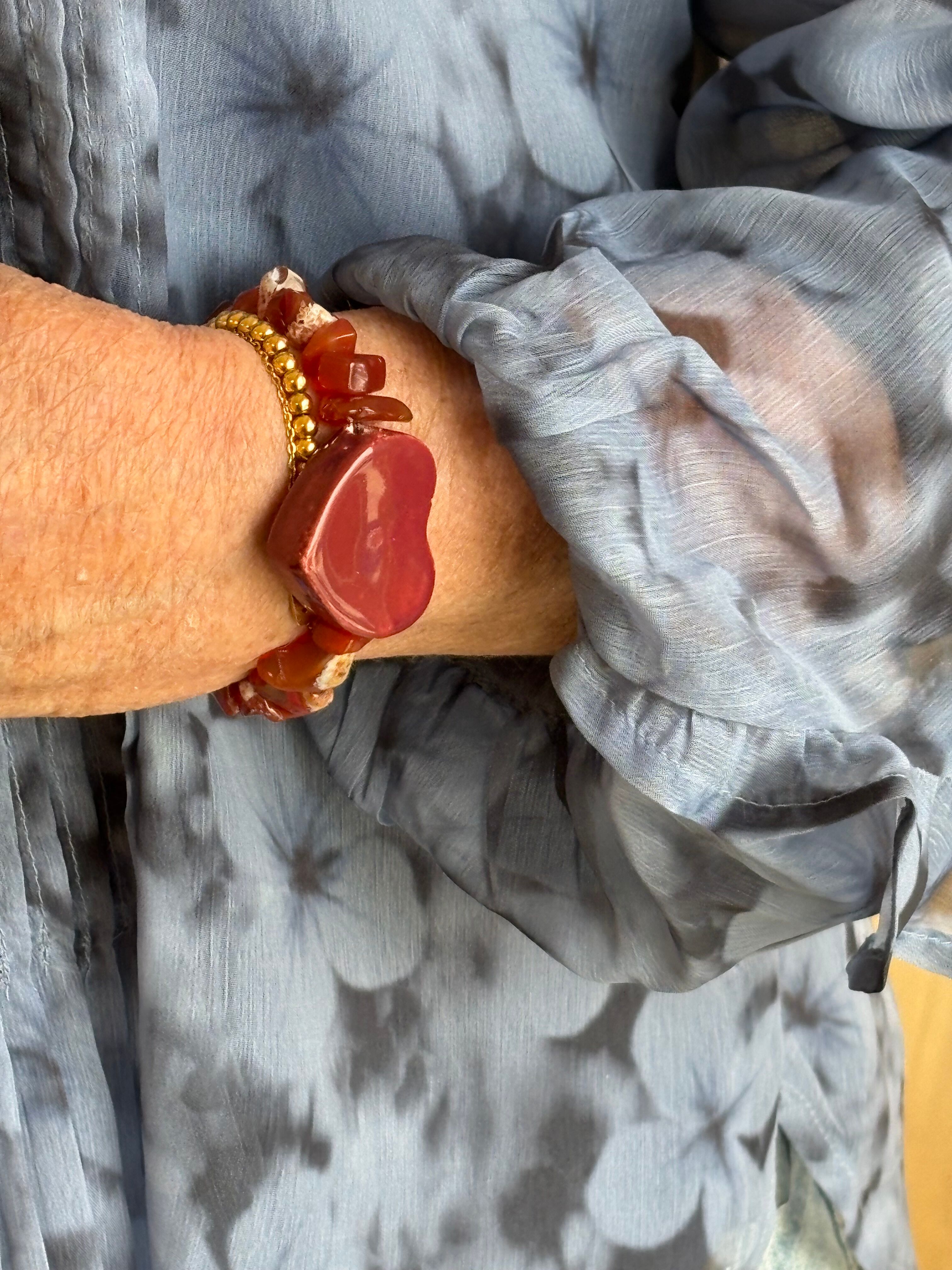 Bracelet burgundy heart and agate
