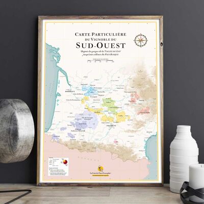 Mappa dei vini del sud-ovest - 50 x 70 cm