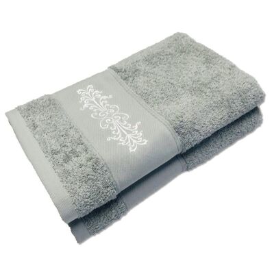 SET OF 2 BATH TOWELS 50 x 100 ROMA LIGHT GRAY Embroidered