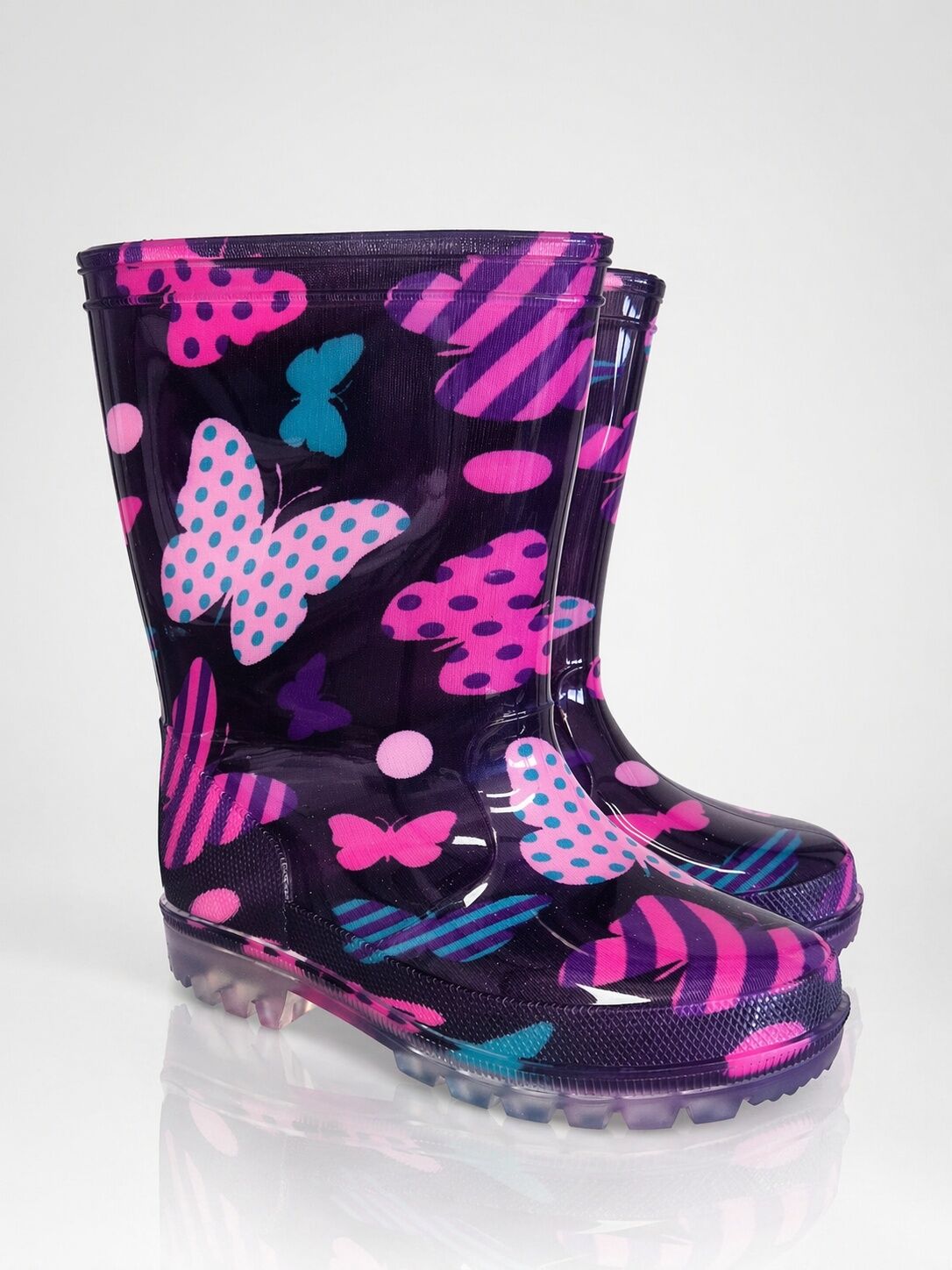 Gevavi Kinder-Regenstiefel mit Schmetterlingsmotiv und LED-Leuchten in der Sohle