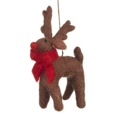 Handmade Felt Biodegradable Christmas Rudolph Hanging Decoration brown