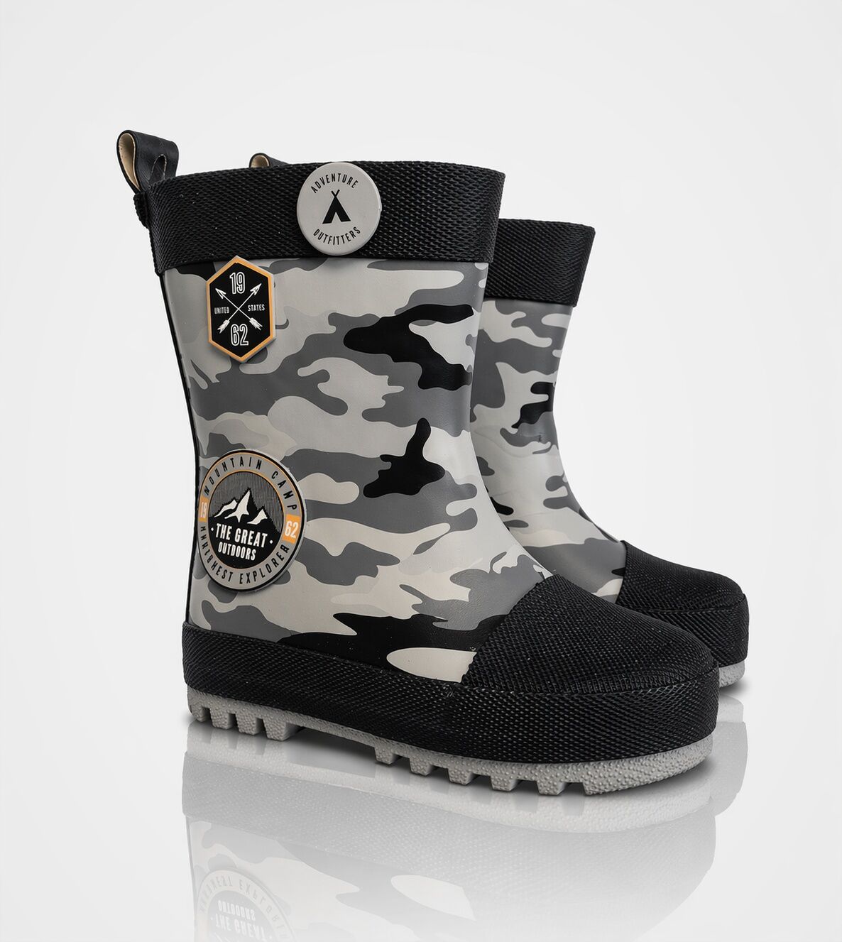 Graue Gevavi-Gummistiefel für Kinder mit Tarnmuster