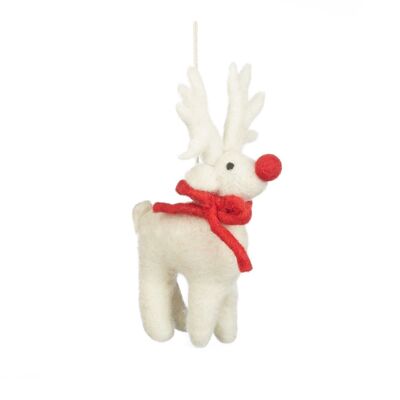 Décoration suspendue de Rudolph de Noël biodégradable en feutre fait à la main blanc