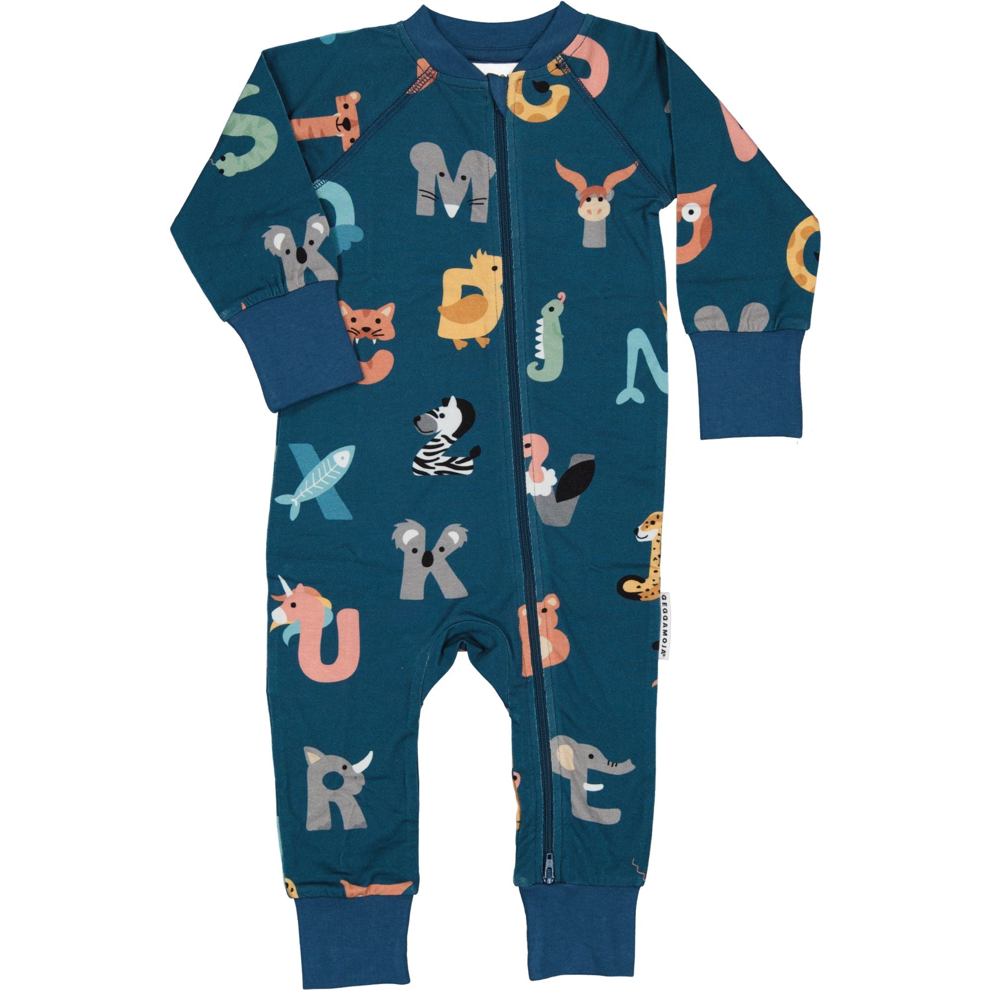 Pigiama in bambù con lettere di animali