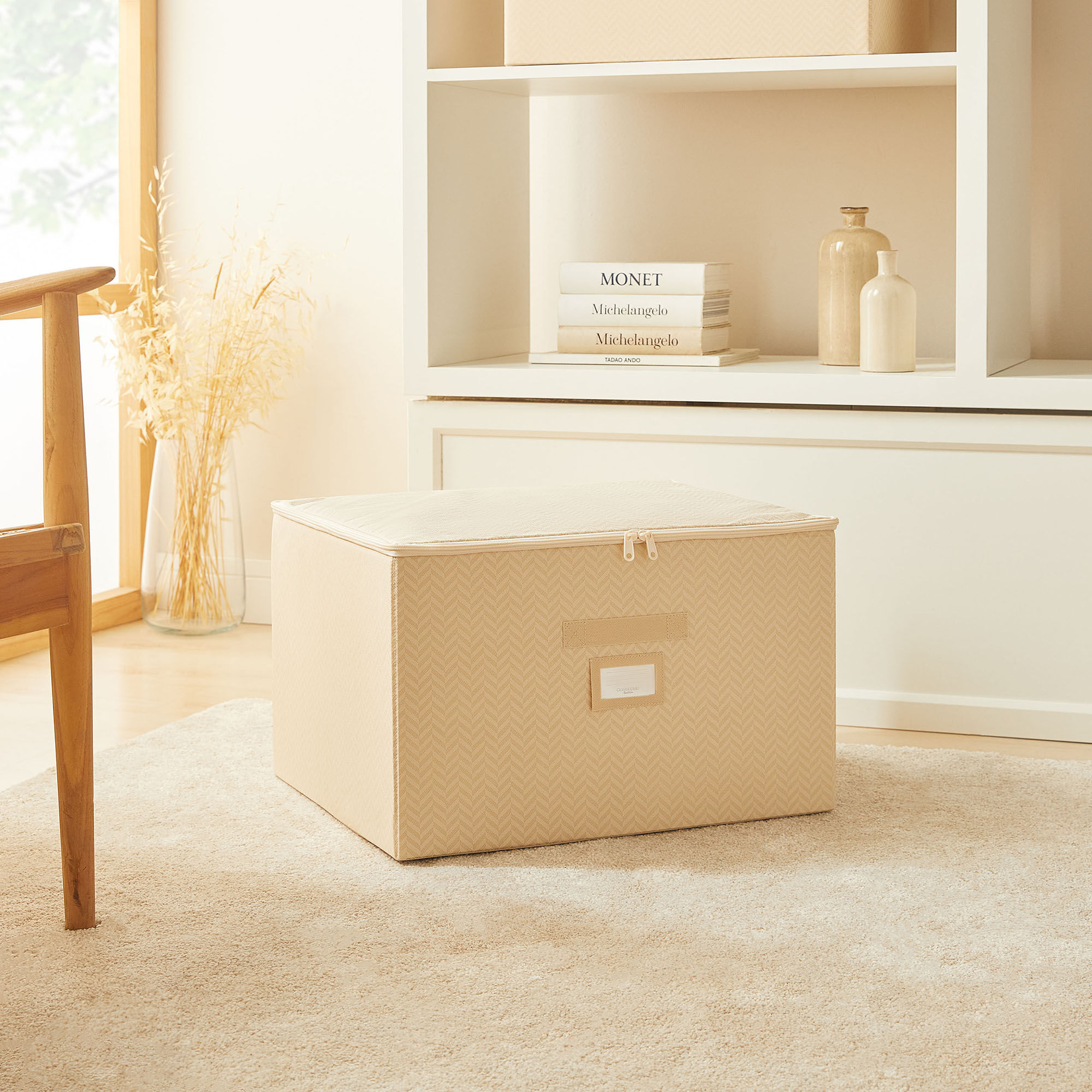 Aufbewahrungsbox, Fischgrätmuster, Beige