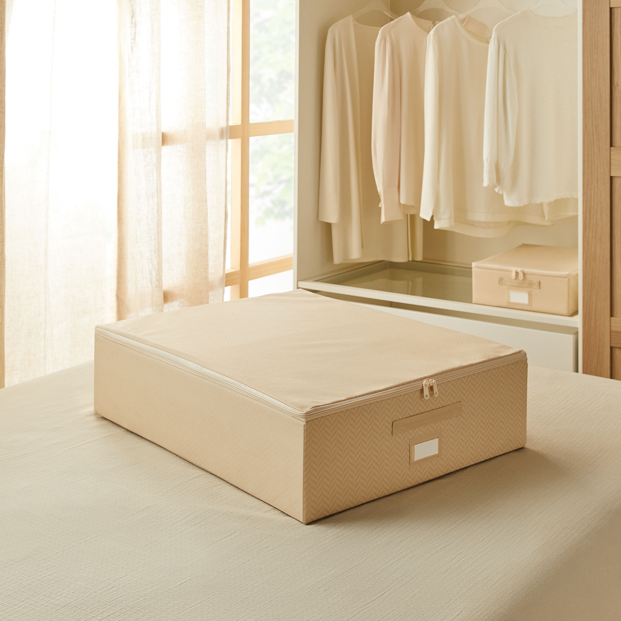 Aufbewahrungsbox, groß, Fischgrätmuster, beige
