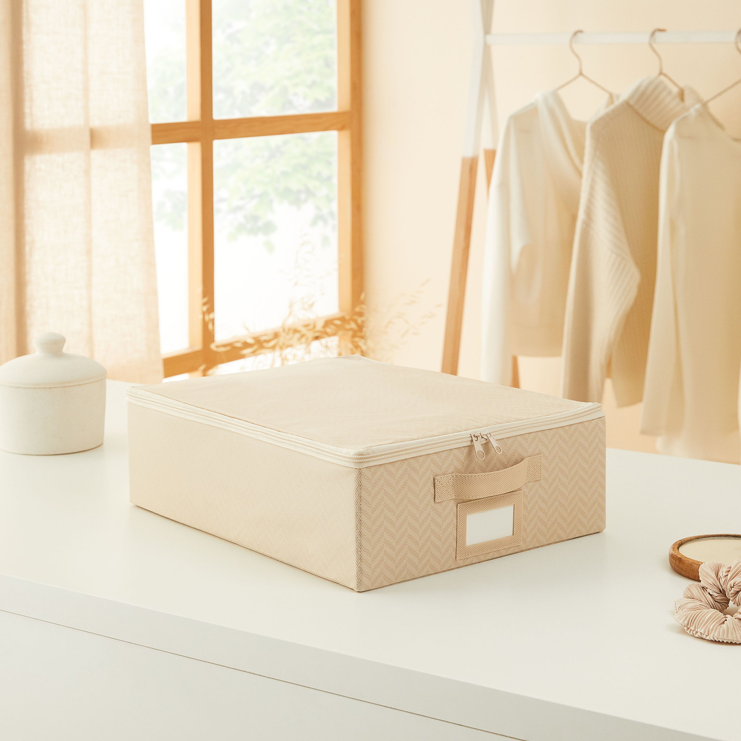 Aufbewahrungsbox, klein, Fischgrätmuster, beige