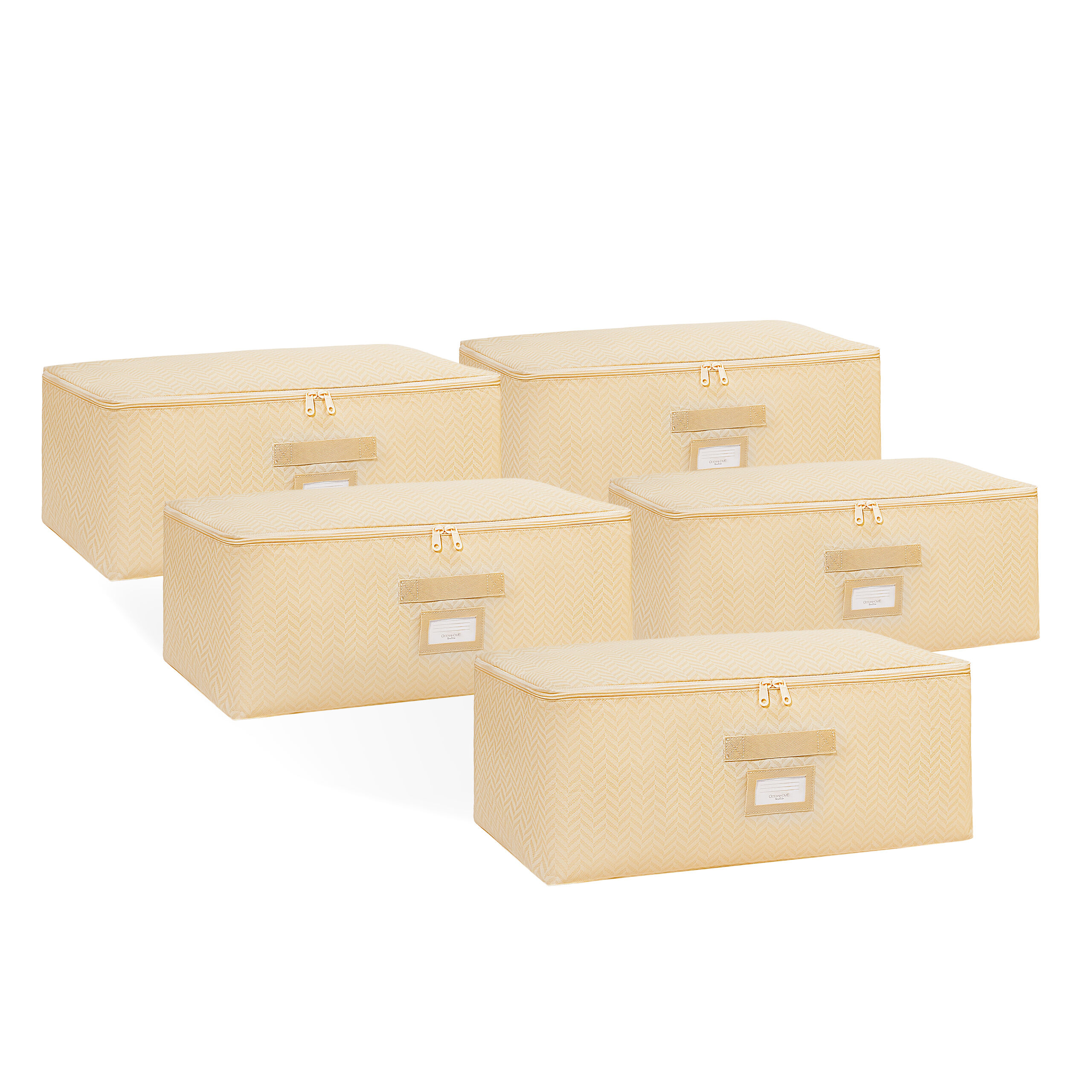 Aufbewahrungsbeutel, mittelgroß, 5er-Pack, Fischgrätenmuster, beige