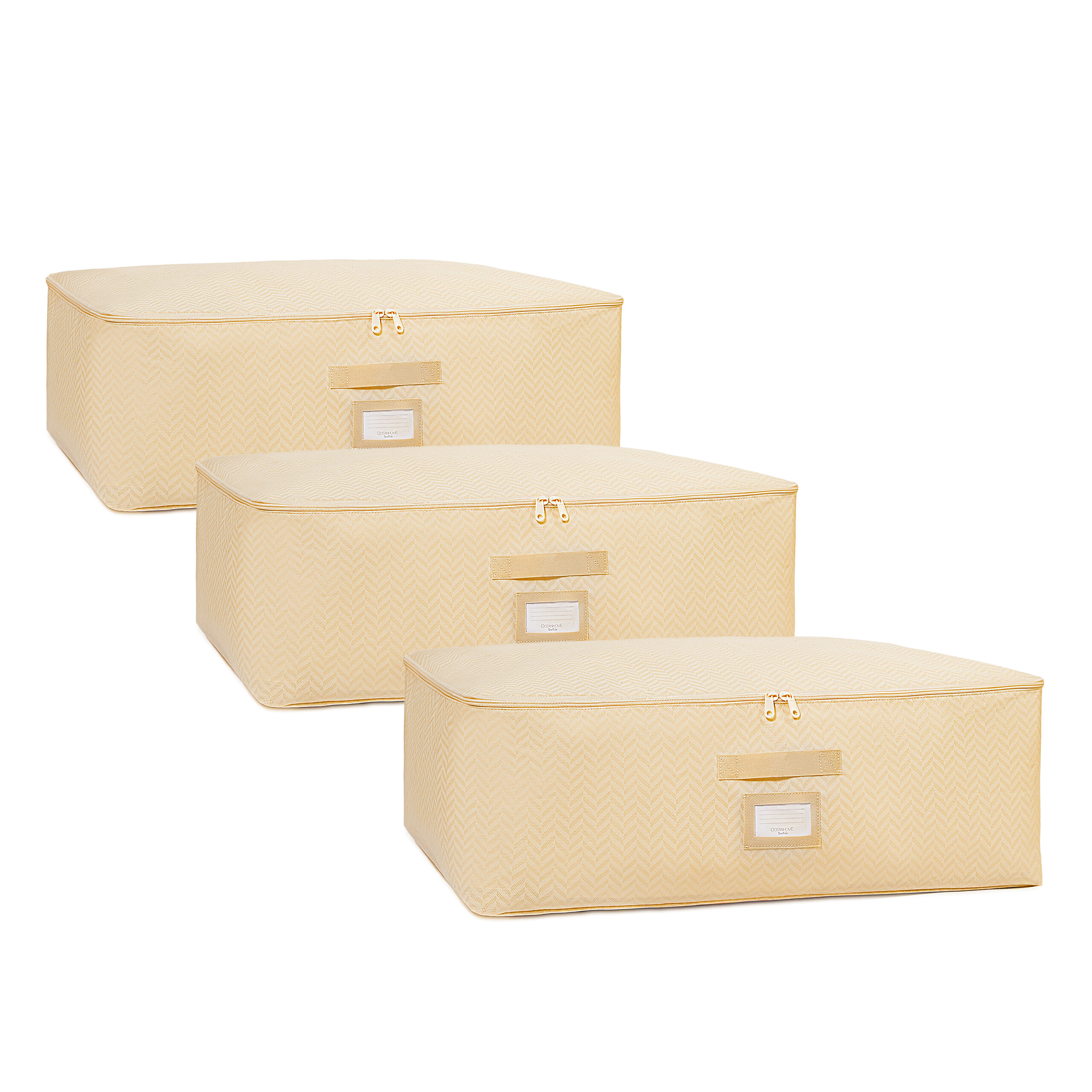 Aufbewahrungstasche für unter das Bett, 3er-Pack, groß, Fischgrätenmuster, beige