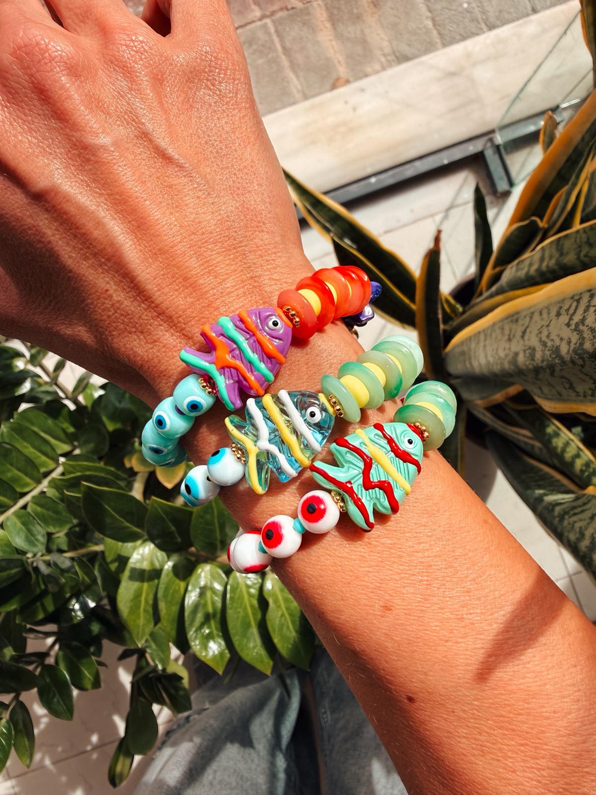 Colorful Tropical Fish Bracelet with Glass Beads-3pieces SET