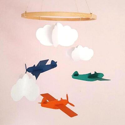 Mobile bébé Avions et nuages 20x55cm en papier cartonné recyclé