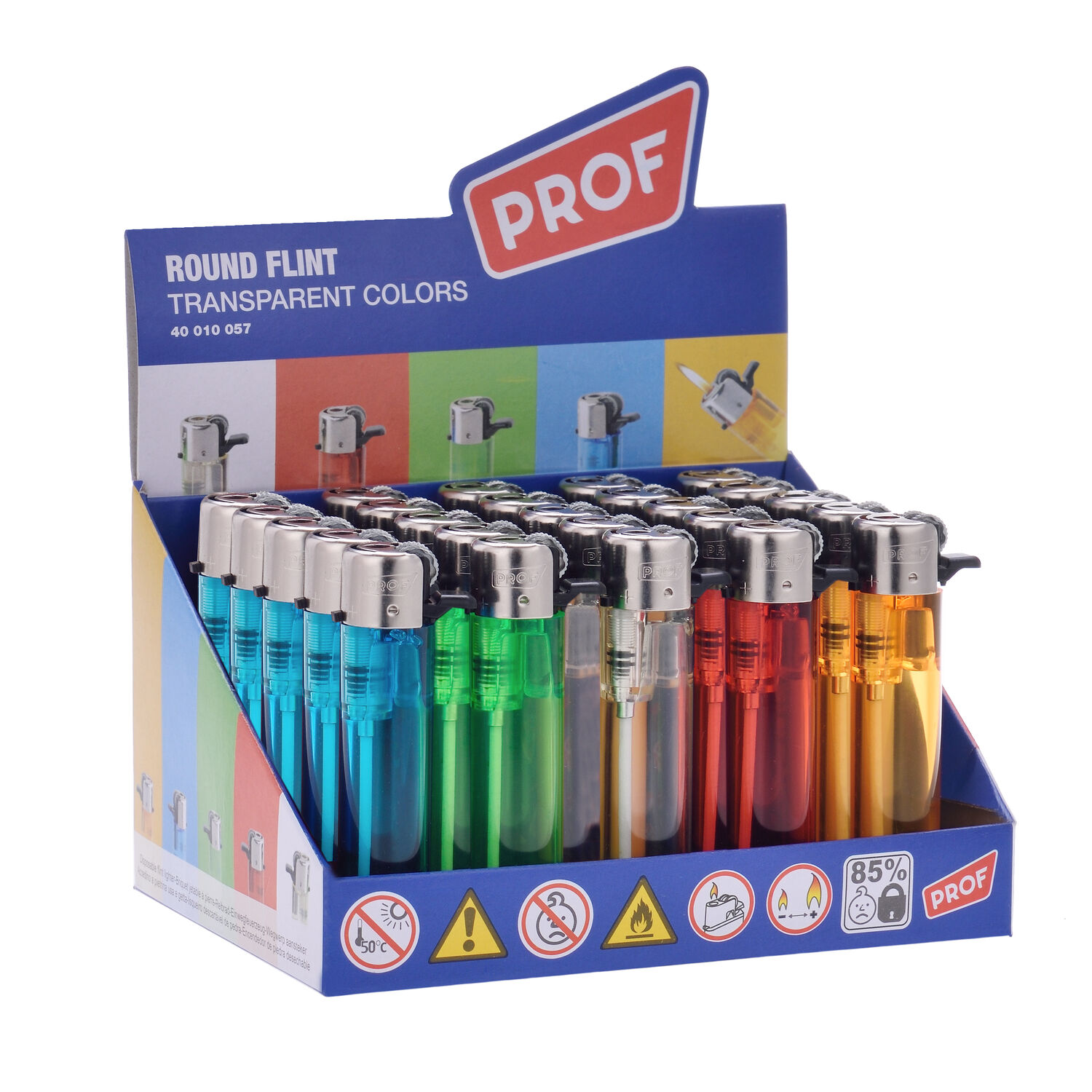 Briquet jetable transparent PROF avec code-barres – flamme réglable