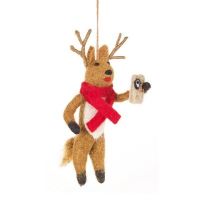 Decoración colgante de Rudolph de Navidad Selfie biodegradable hecha a mano de fieltro