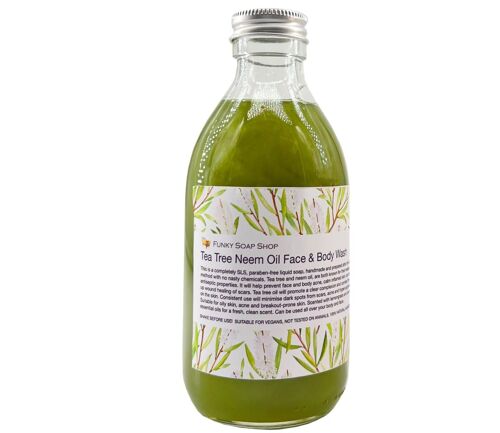 Tea Tree Neem Oil Liquid Face & Body Wash, Glass Bottle of 250m