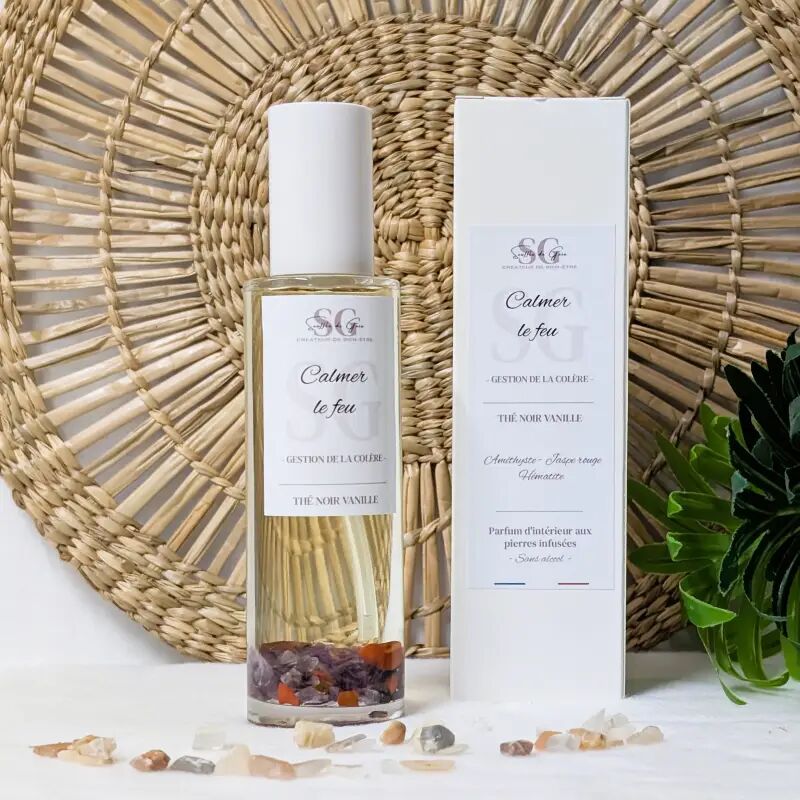 Lithotherapy Spray - Calm the Fire - Black Tea and Vanilla Room Fragrance, Infused Natural Stones