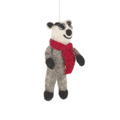 Handmade Felt Biodegradable Christmas Winter Badger Hanging Decoration