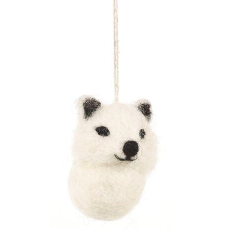 Baby Arctic Fox Handmade Felt Biodegradable Christmas Hanging Decoration