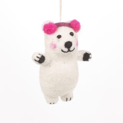 Handmade Felt Biodegradable Christmas Baby Polar Bear Hanging Decoration pink