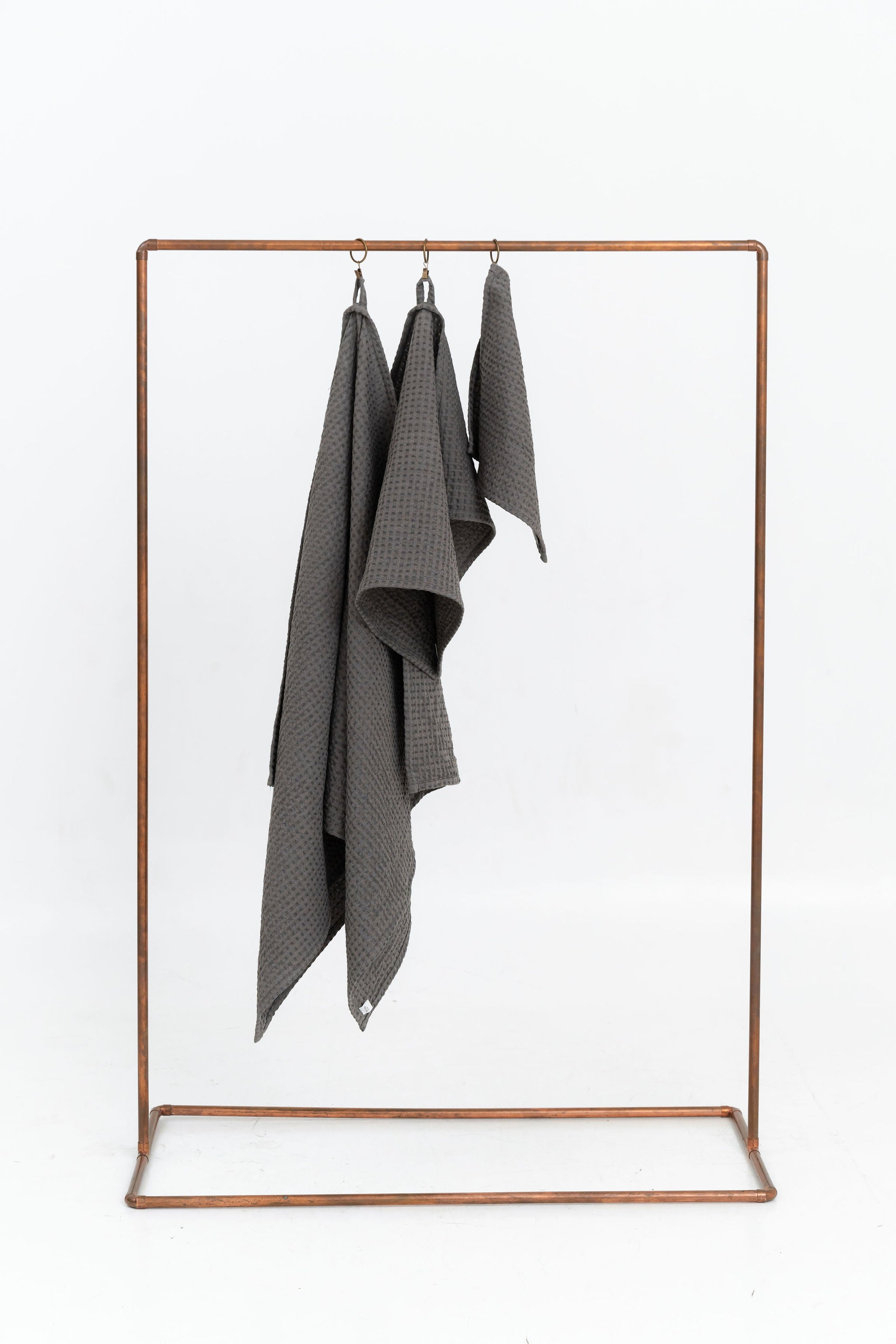 Gray linen waffle towels for bath - 3 sizes,