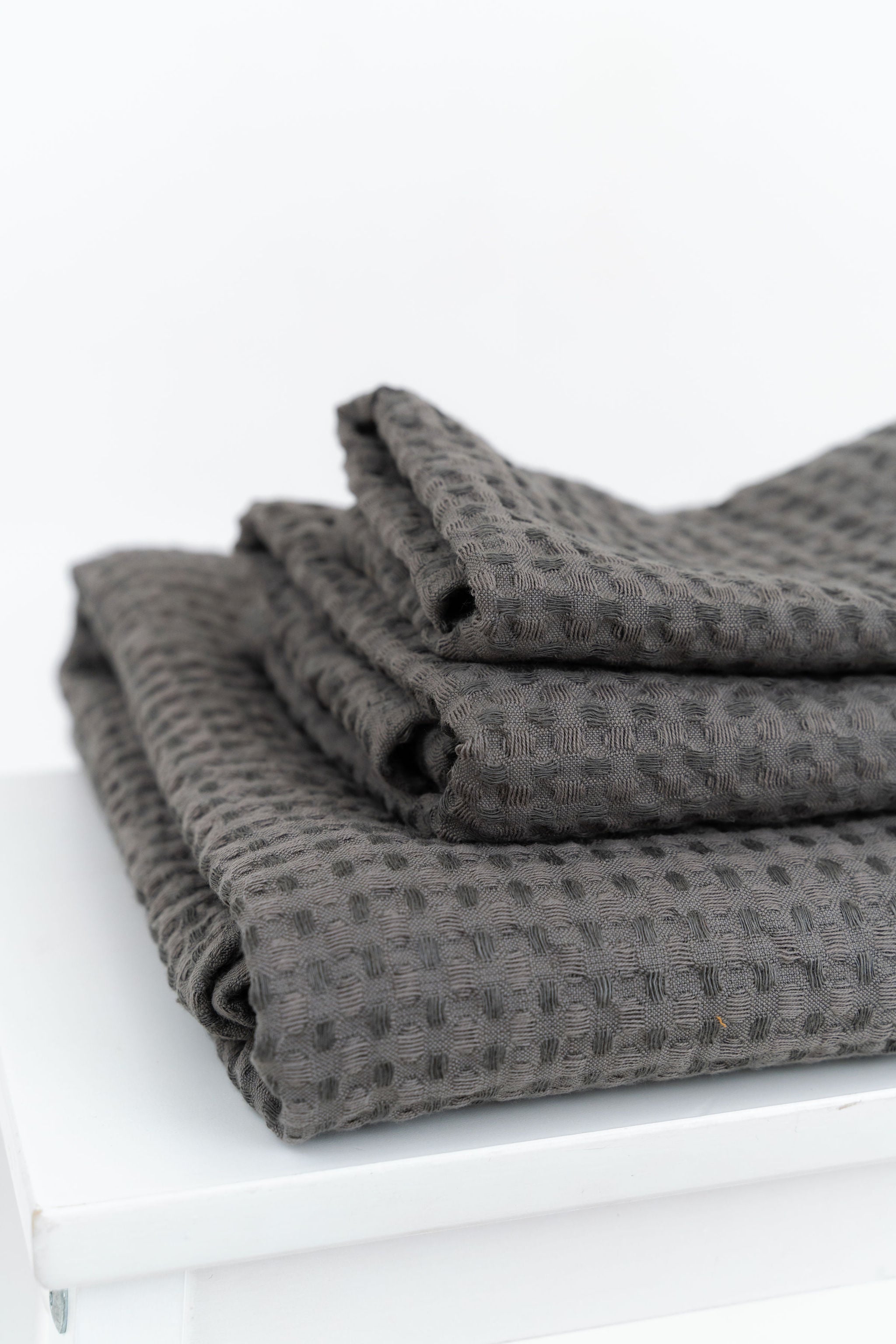 Gray linen waffle towels for bath - 3 sizes,