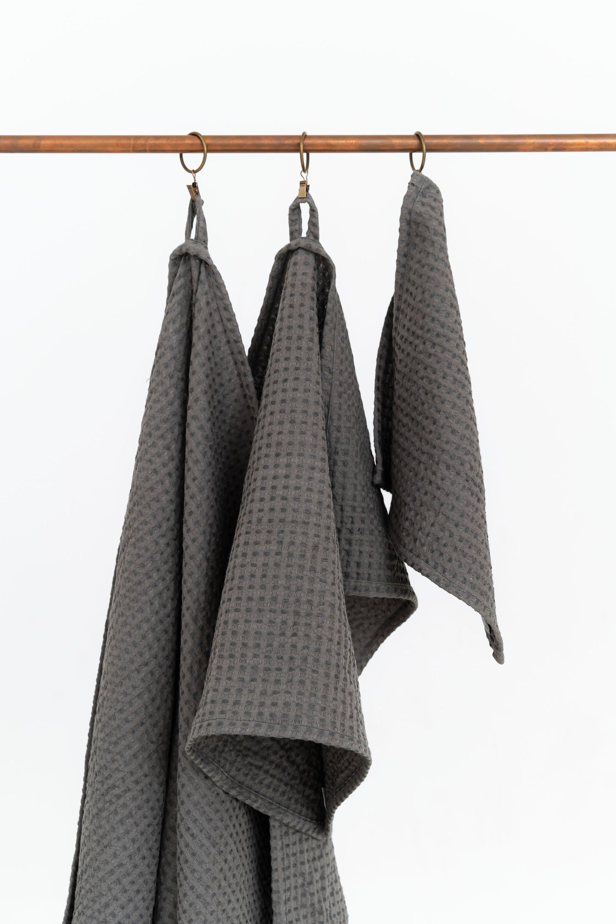 Gray linen waffle towels for bath - 3 sizes,