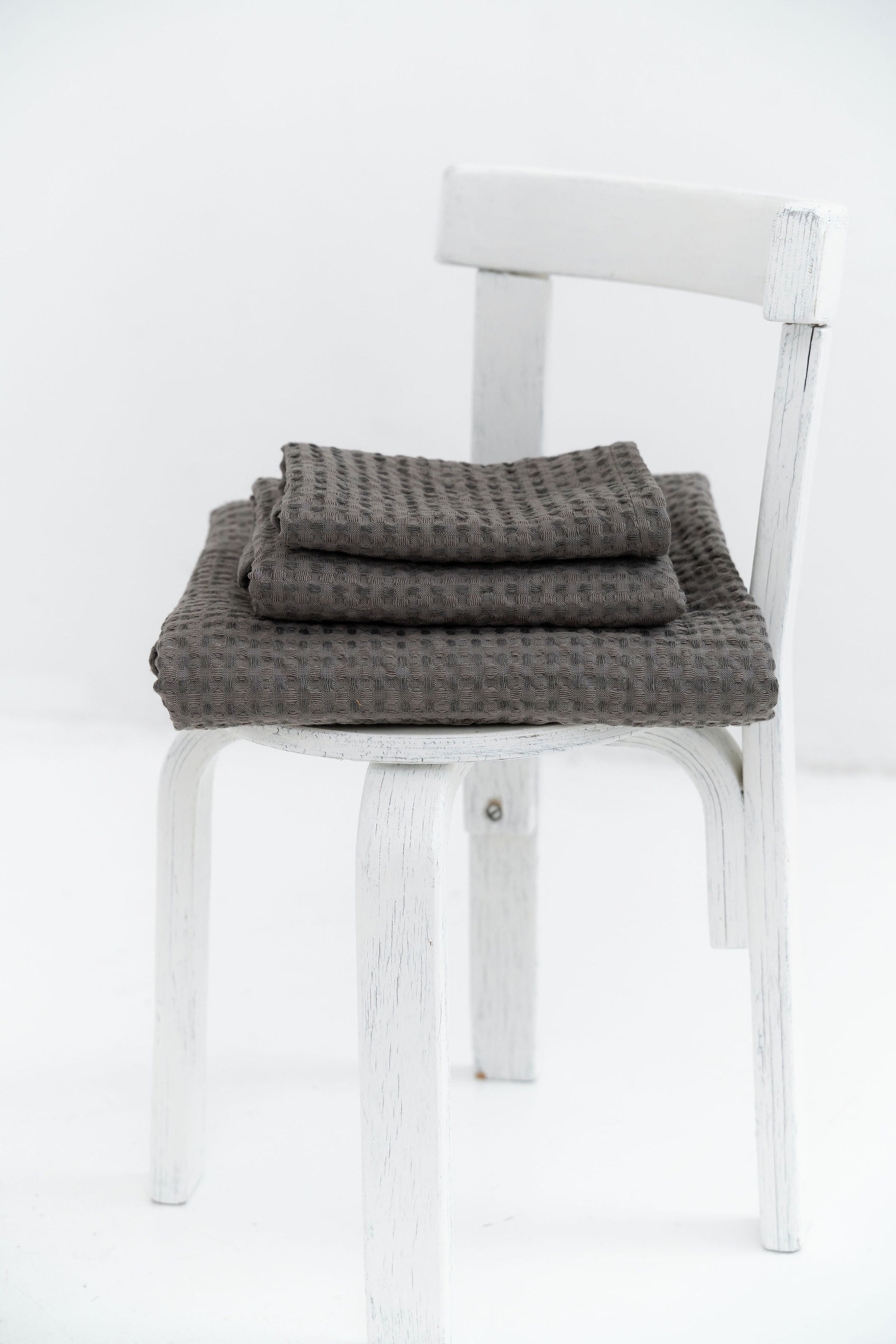 Gray linen waffle towels for bath - 3 sizes,