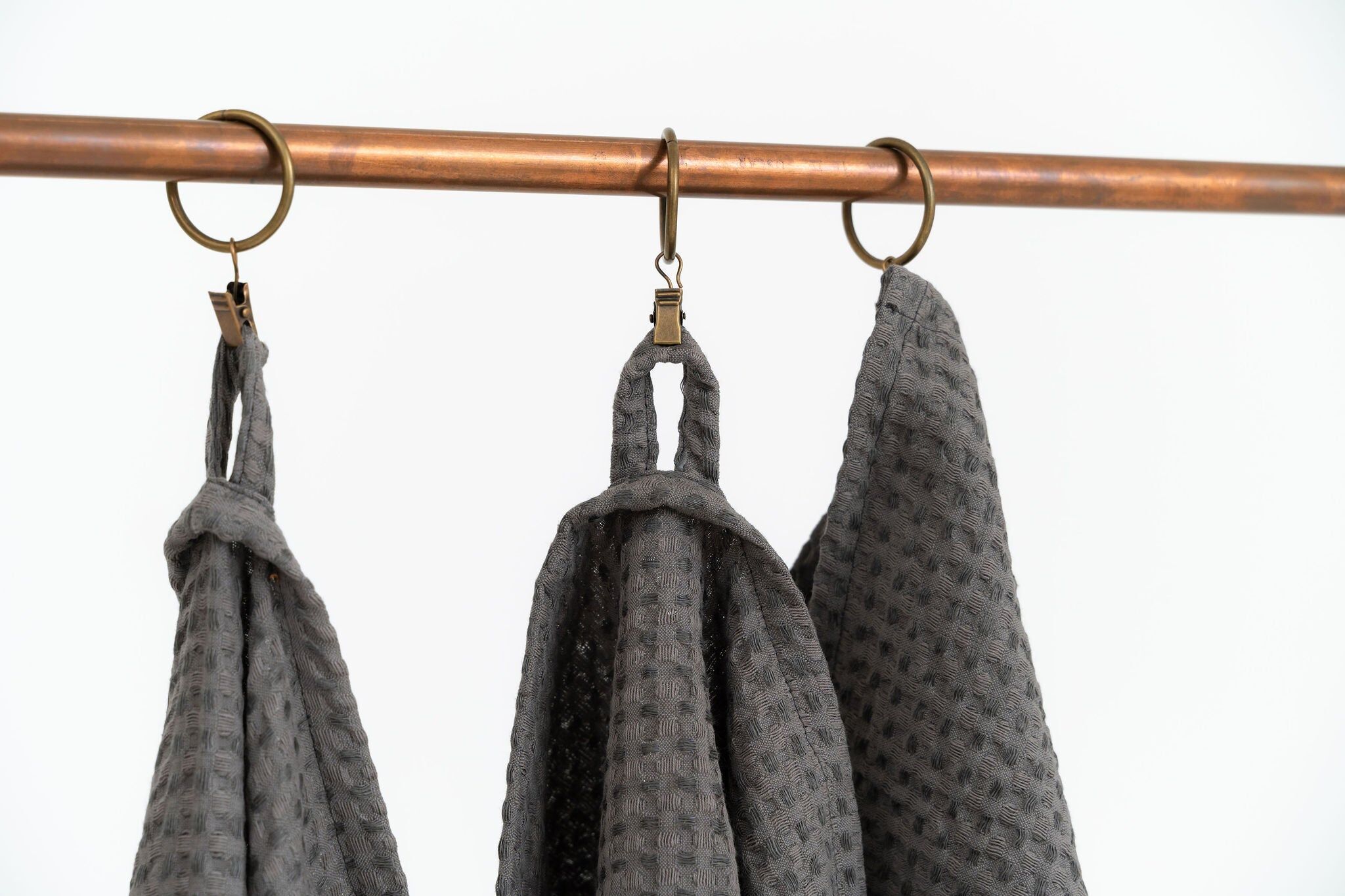 Gray linen waffle towels for bath - 3 sizes,