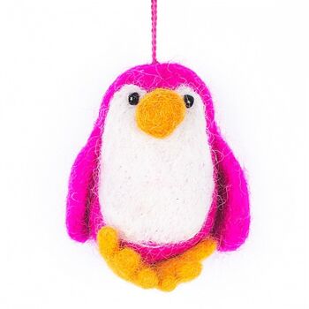Feutre à la main biodégradable bébé pingouin ours décoration suspendue rose 1