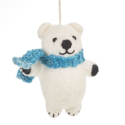 Handmade Felt Biodegradable Christmas Cuddly Polar Bear Hanging Decoration