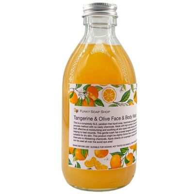 Nettoyant pour le corps liquide mandarine et olive, flacon en verre de 250 ml