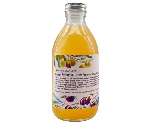 Liquid Super Sensitive Olive Body Wash, Glass bottle of 250ml