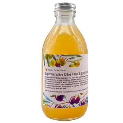 Liquid Super Sensitive Olive Body Wash, Glass bottle of 250ml