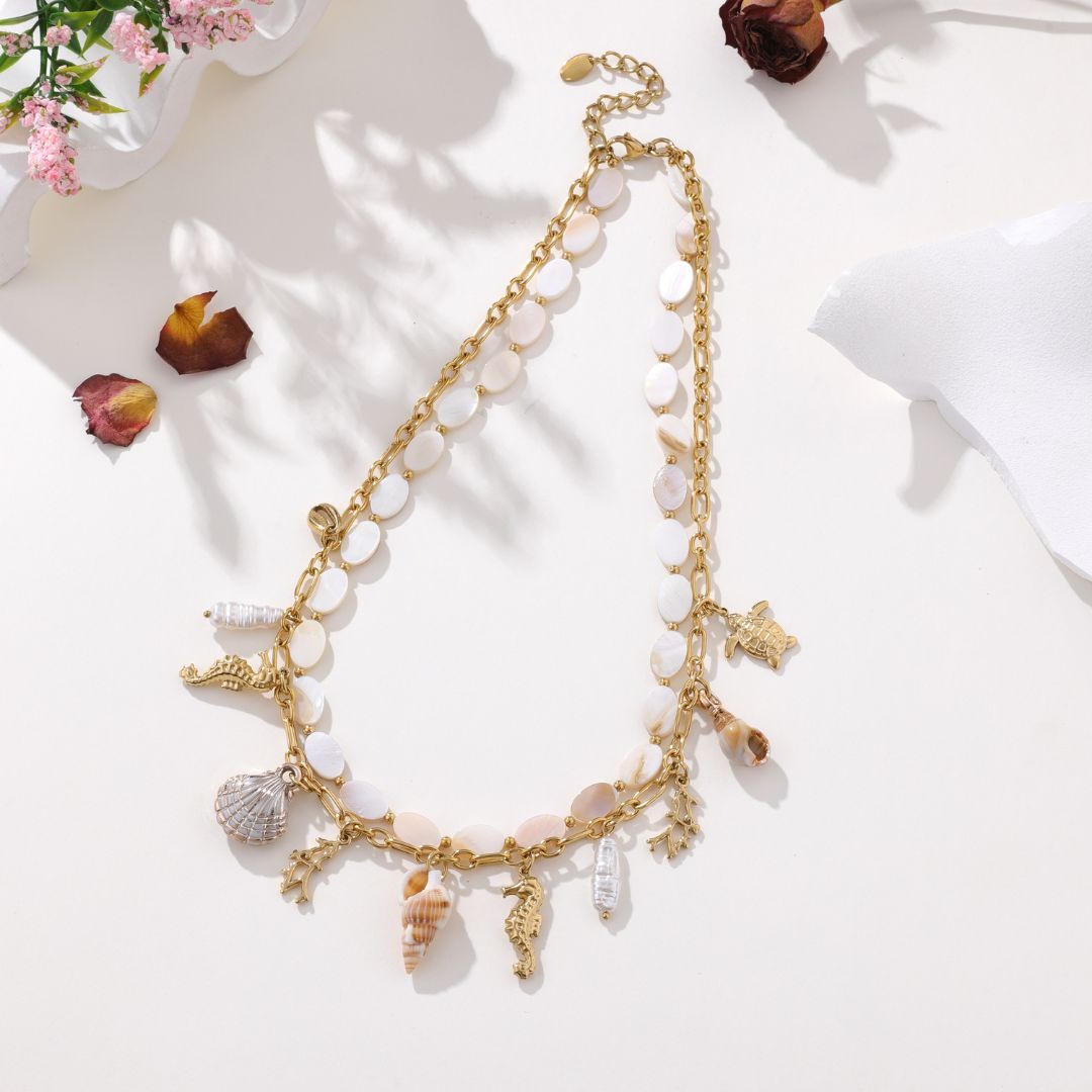 Seashell necklace and nautical charms