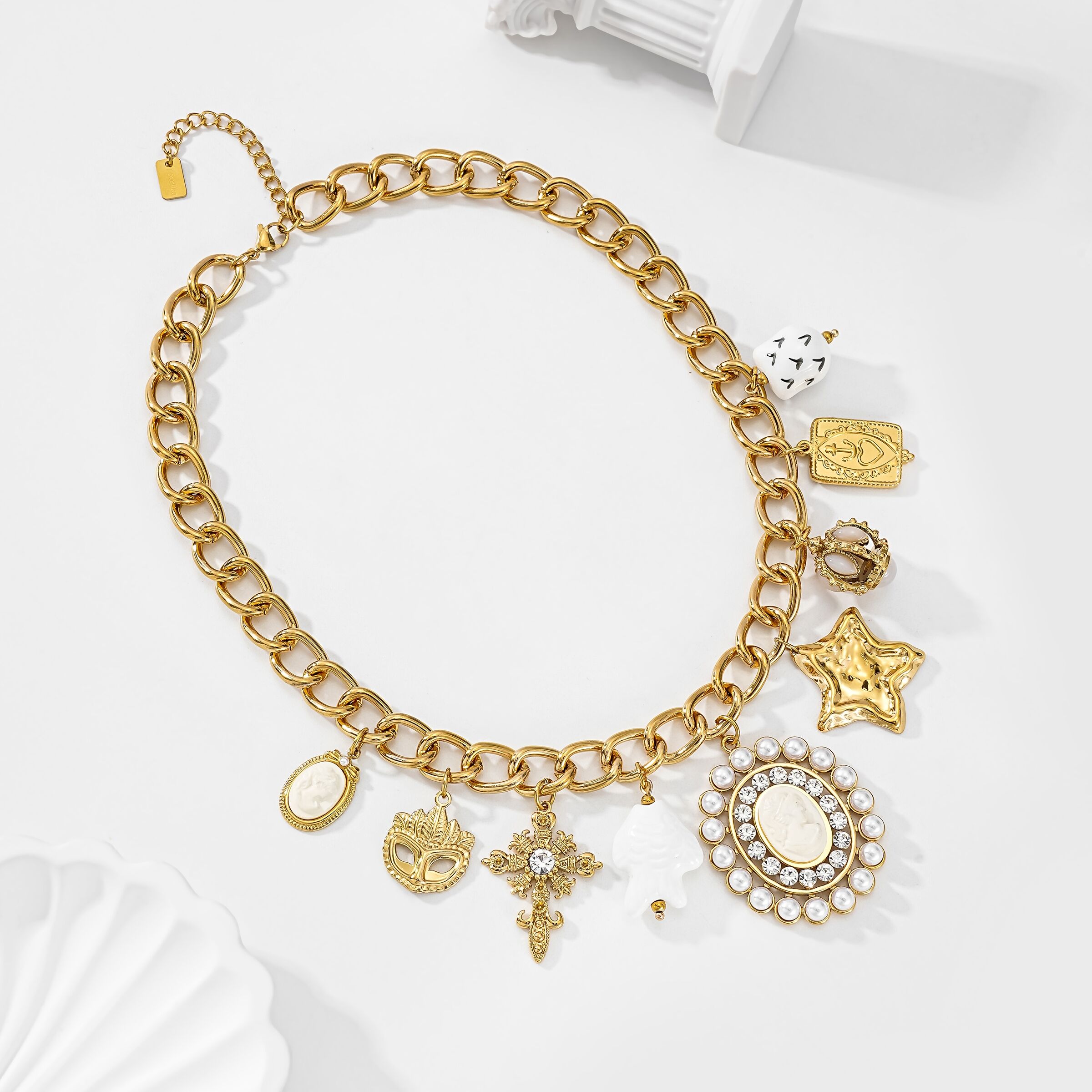 Gold necklace with baroque charms