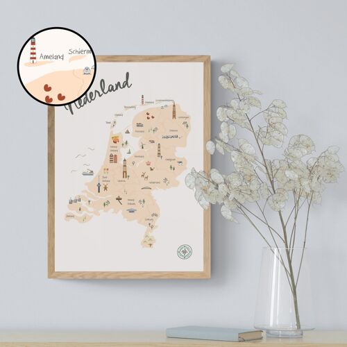 Nederland - Kids - Girls - B2 Framed Map - Poster