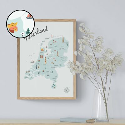 Nederland - Kids - Boys - A3 Framed Map - Poster
